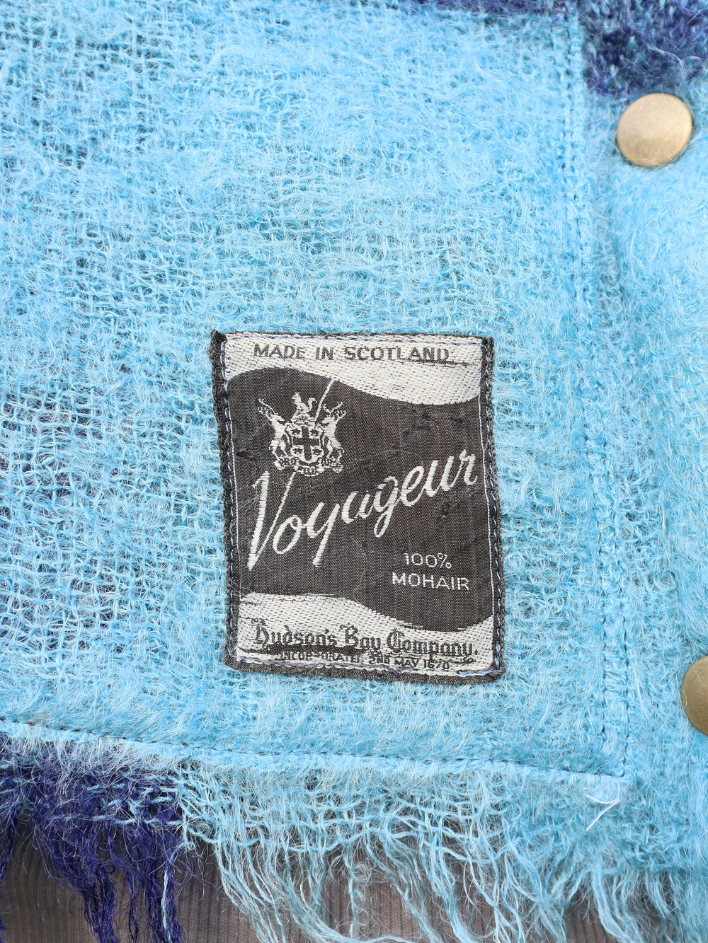 Upcycled Mohair Blanket Jacket Hudson's Bay Company Plaid Blue Wool M • L - Picture 3 of 8